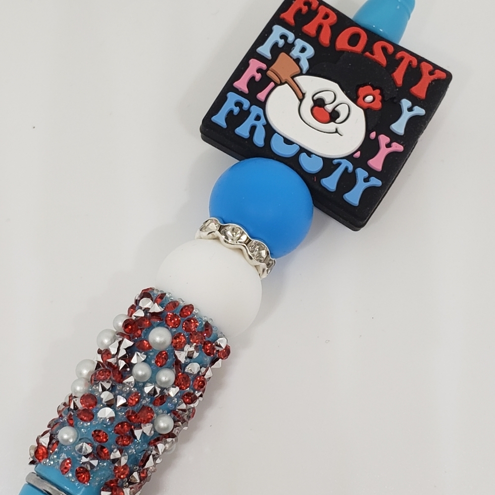 Handmade Rhinestone Retro Frosty The Snowman Beaded Silicone Focal Bead Pen